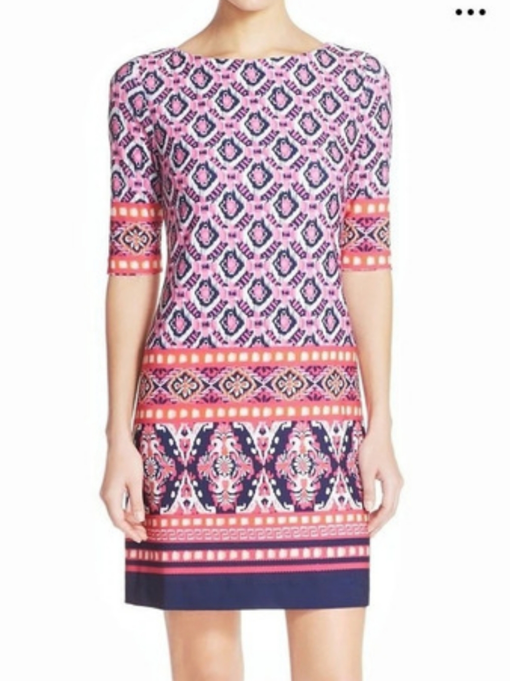 NWT Eliza J Geo Print Shift Jersey Mini Dress Pink & Navy Size 8 Cocktail Work